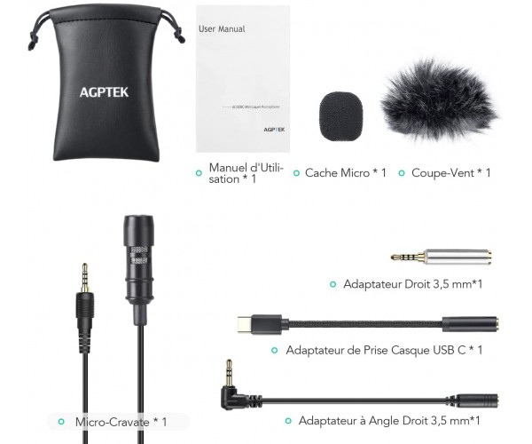 AGPTEK Microphone PC 3.5mm Jack Audio avec Clip et Fourrure Pare-brise