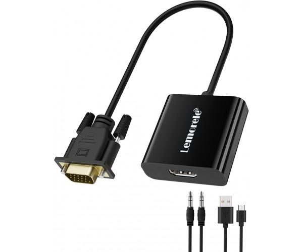 SZJUNXIAO 1080P HD Convertisseur VGA Mâle vers HDMI Femelle Câble en Charge avec câble Audio 3,5 mm et câble d'alimentation USB pour PC et Laptop à HDTV Adaptateur VGA vers HDMI 