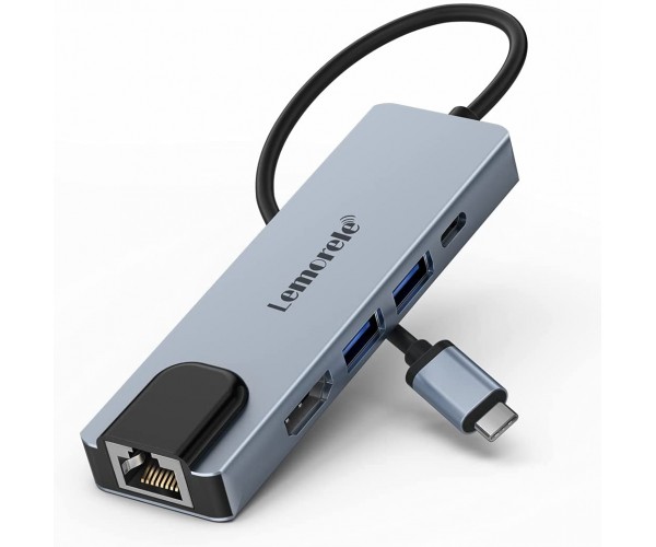 Lemorele Hub USB C avec Ethernet, Adaptateur USB C 5en 1 (TC15)
