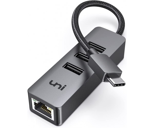 UNI Hub USB C Adaptateur USB 3.0 avec Adaptateur Réseau RJ45