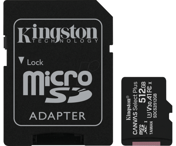 CARTE MÉMOIRE MICROSD 512GB Kingston Canvas Select Plus (SDCS2/512GB)