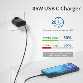 Chargeur Samsung Charge Rapide, 45W Secteur USB C et 2M Câble pour Galaxy  S23/S22/S21 Ultra/S20